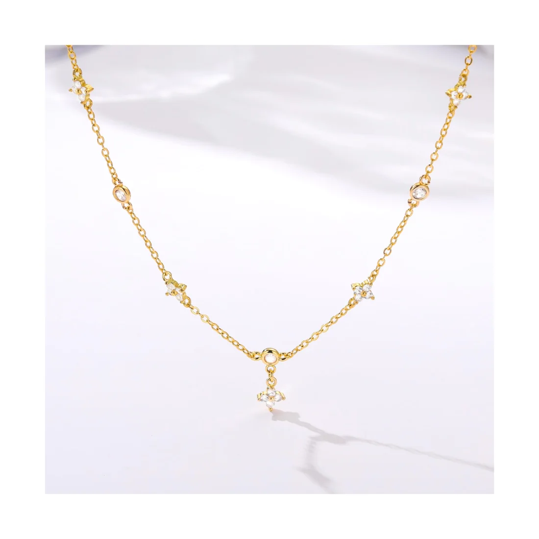 Yoosteel Four leaf clover CZ necklace, Gold, view 4