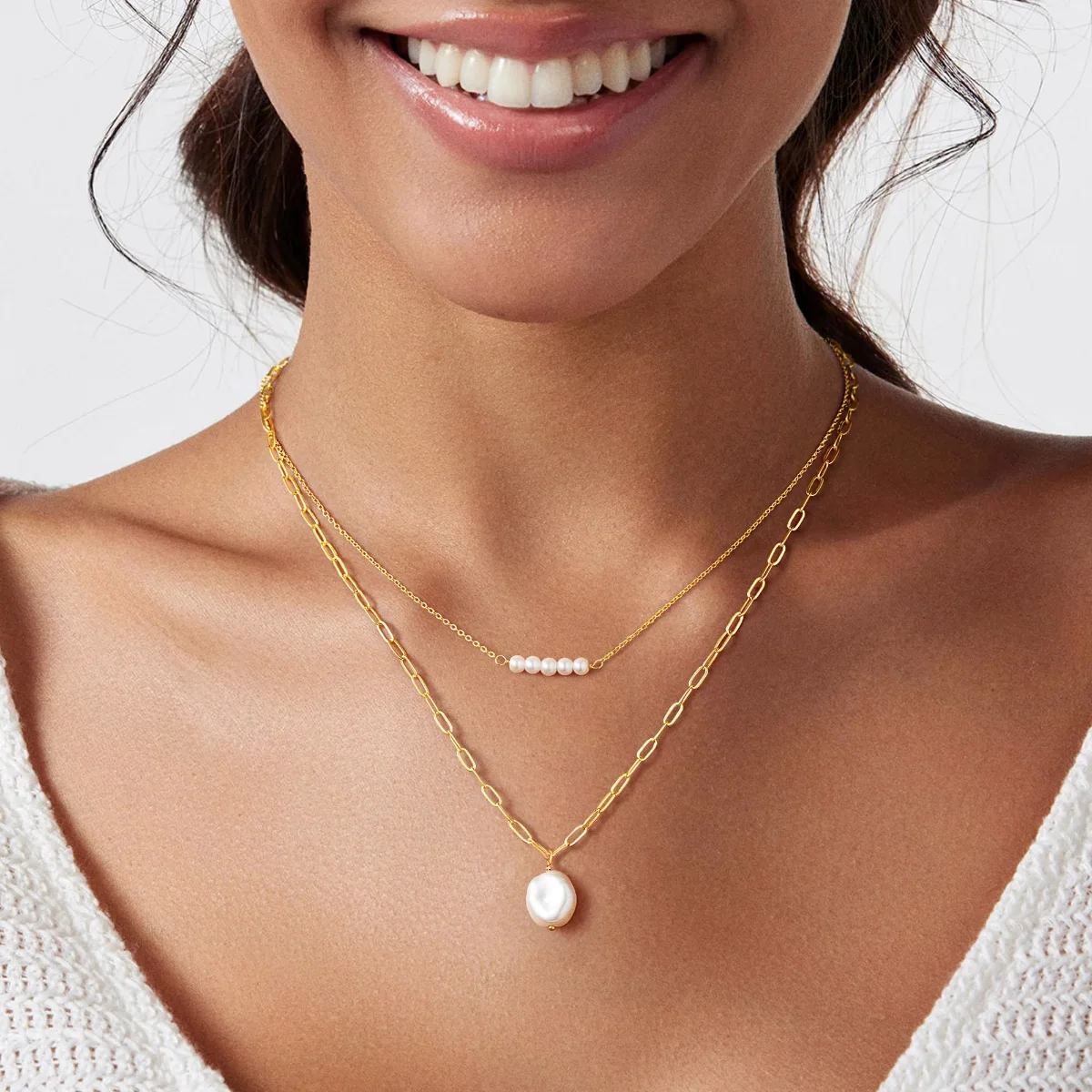 Yoosteel Layered baroque pearl necklace, Gold
