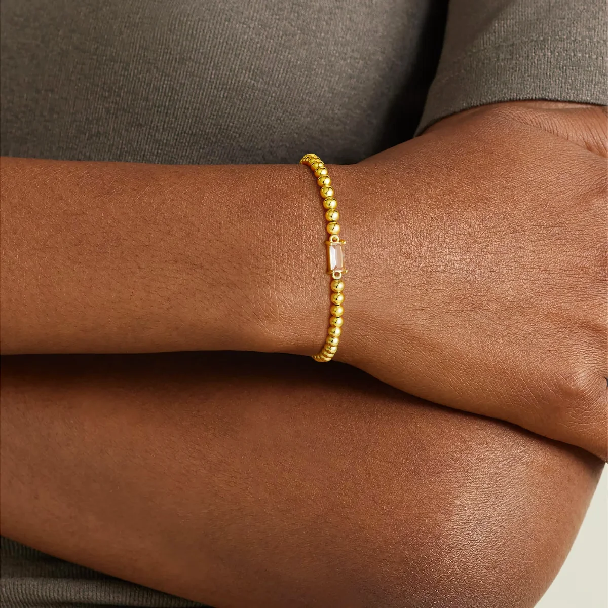 Yoosteel Birthstone beaded bracelet stack, Gold