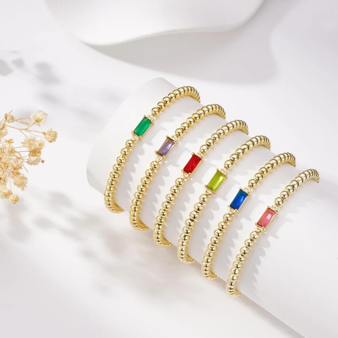 Yoosteel Birthstone beaded bracelet stack, Gold, view 4