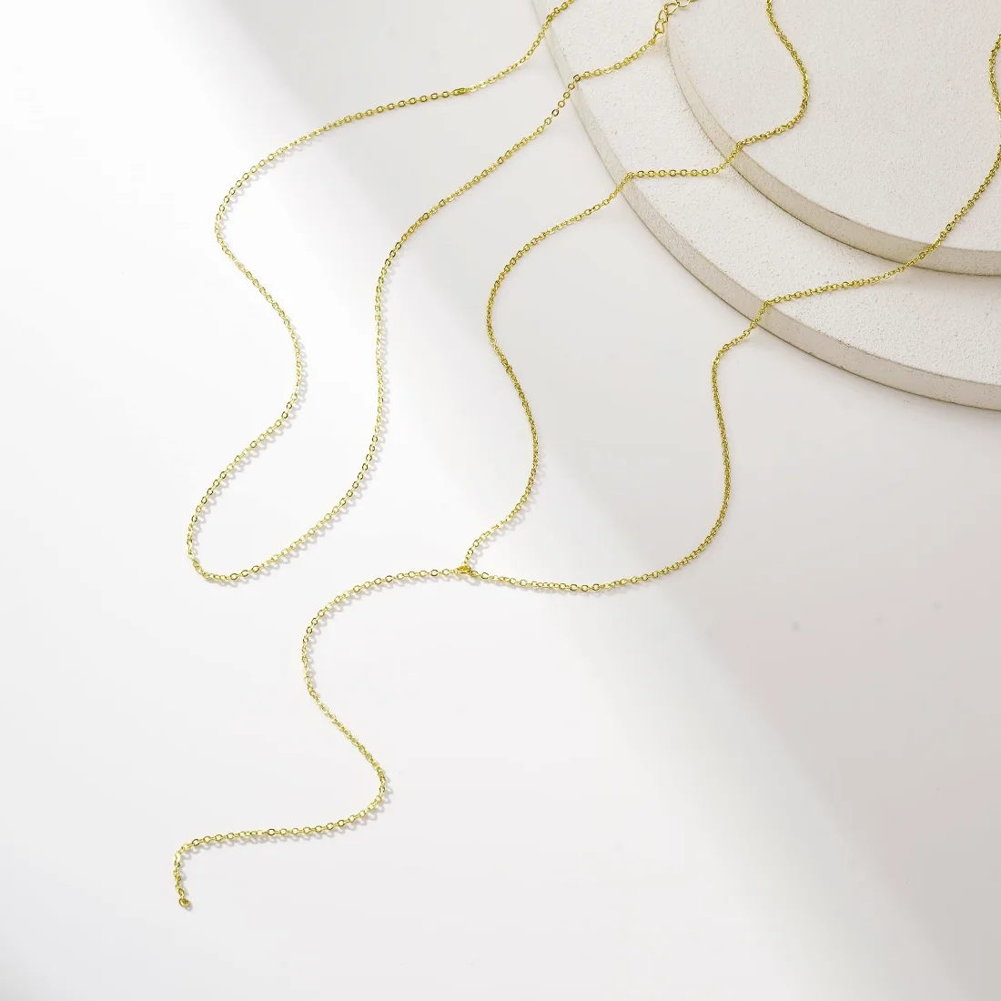 Yoosteel Simple layered lariat necklace, Gold, view 3
