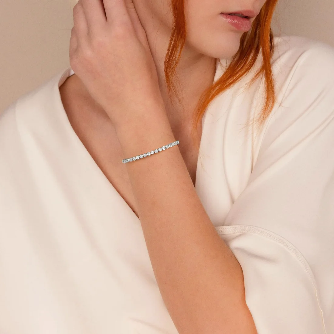 Yoosteel Bezel CZ tennis bracelet, White gold, view 3