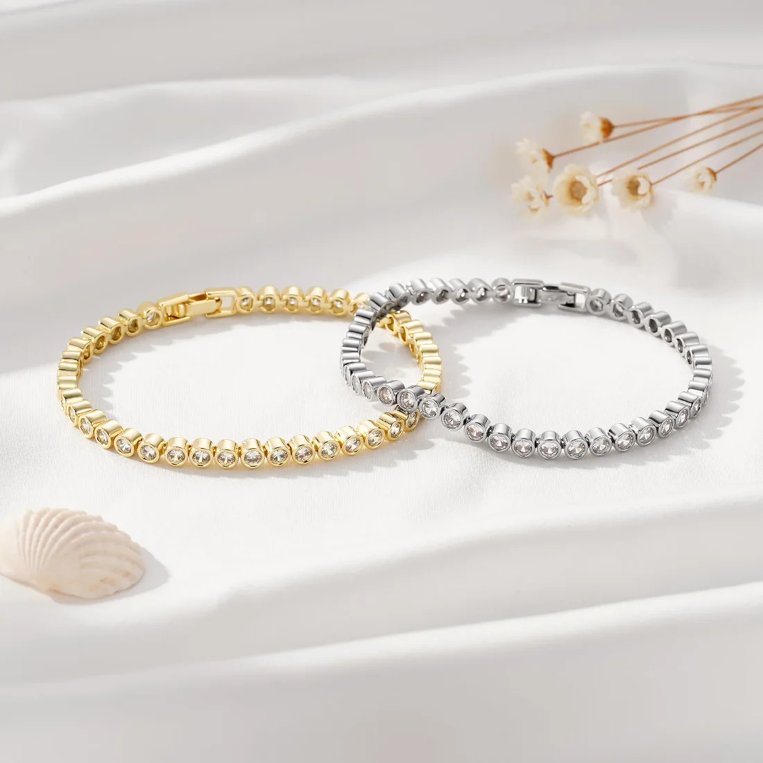 Yoosteel Bezel CZ tennis bracelet, Gold, view 4