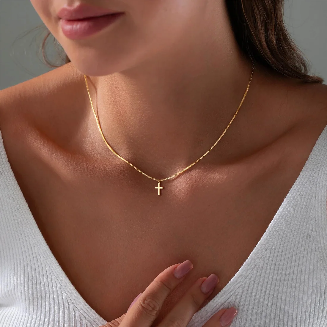 Yoosteel Box chain cross necklace, Gold