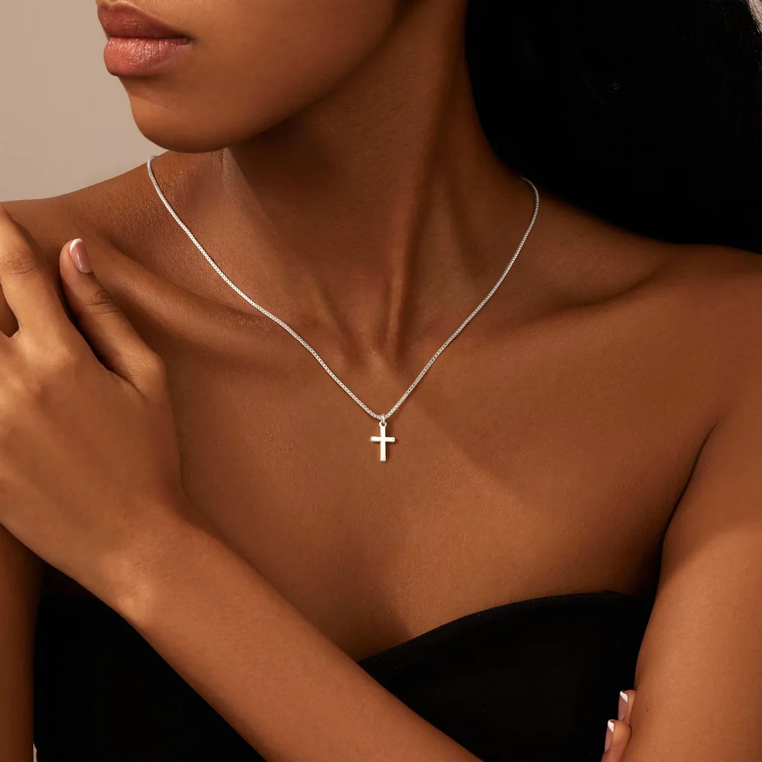 Yoosteel Box chain cross necklace, Silver