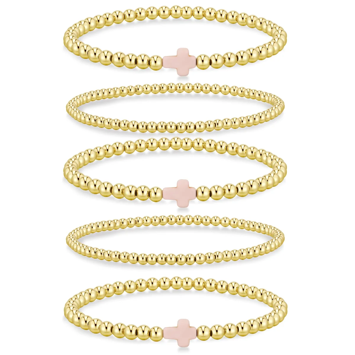 Yoosteel Bead and cross stretch bracelet set, Gold