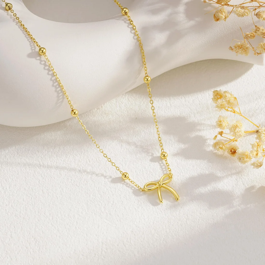 Yoosteel Beaded chain bow necklace, Gold, view 4