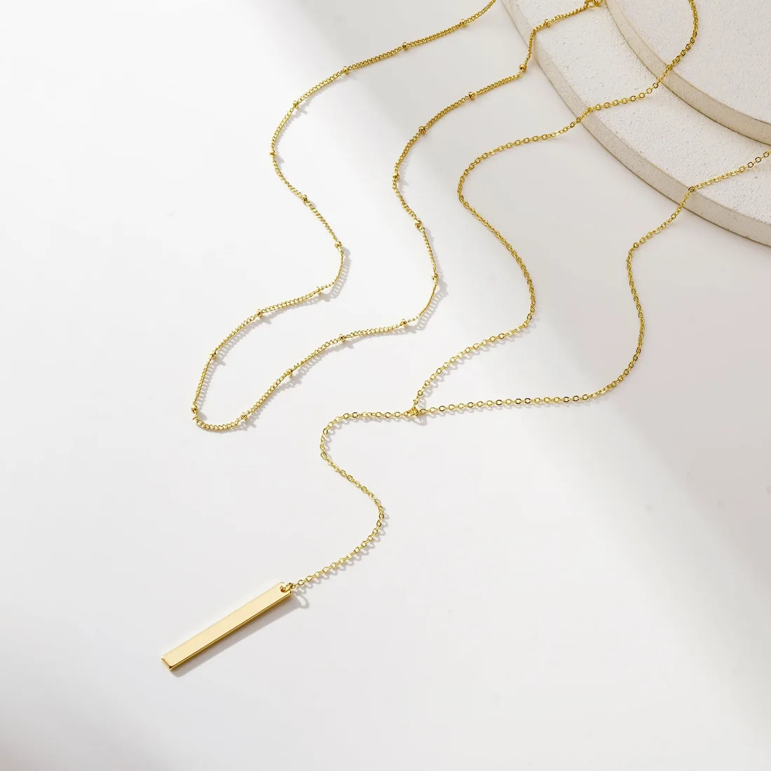 Yoosteel Layered bar lariat necklace, Gold, view 3