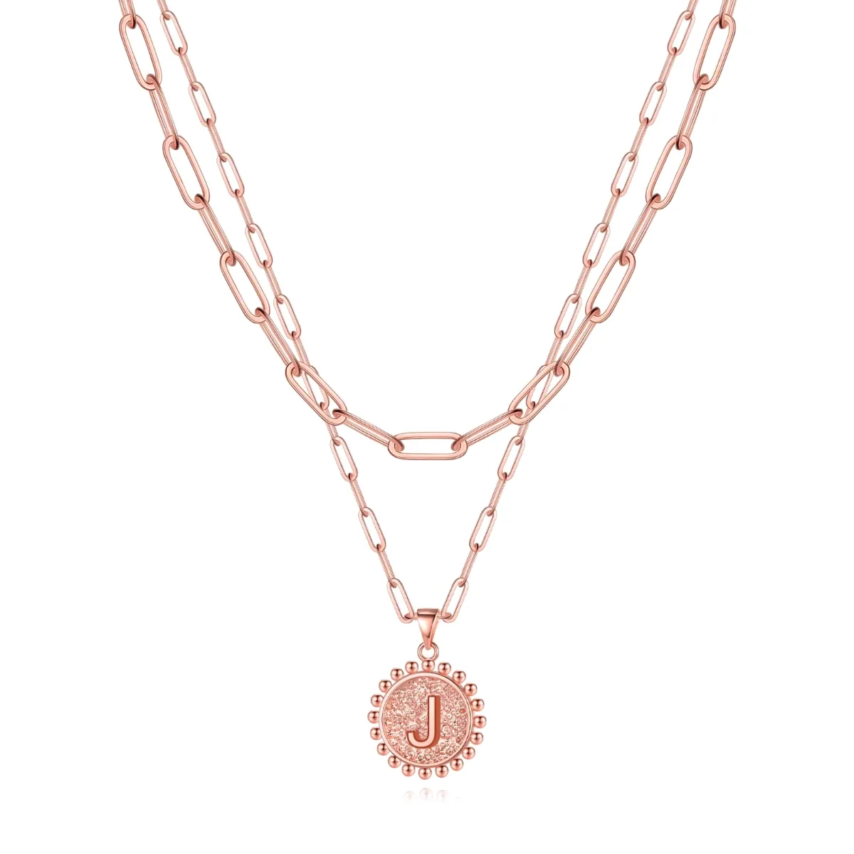 Yoosteel Paperclip coin initial necklace, Rose gold