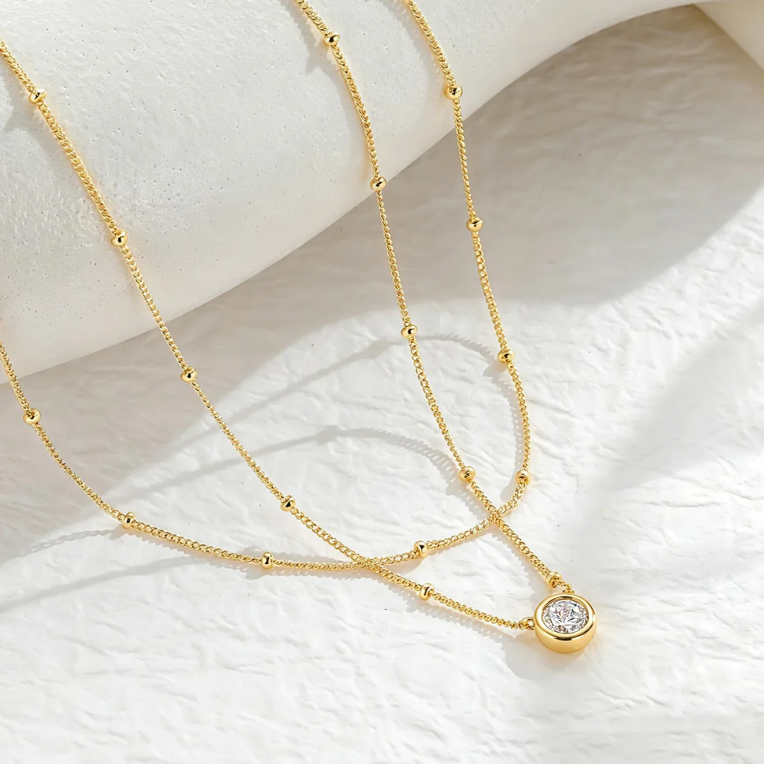 Yoosteel Bezel CZ necklace stack, Gold, view 3