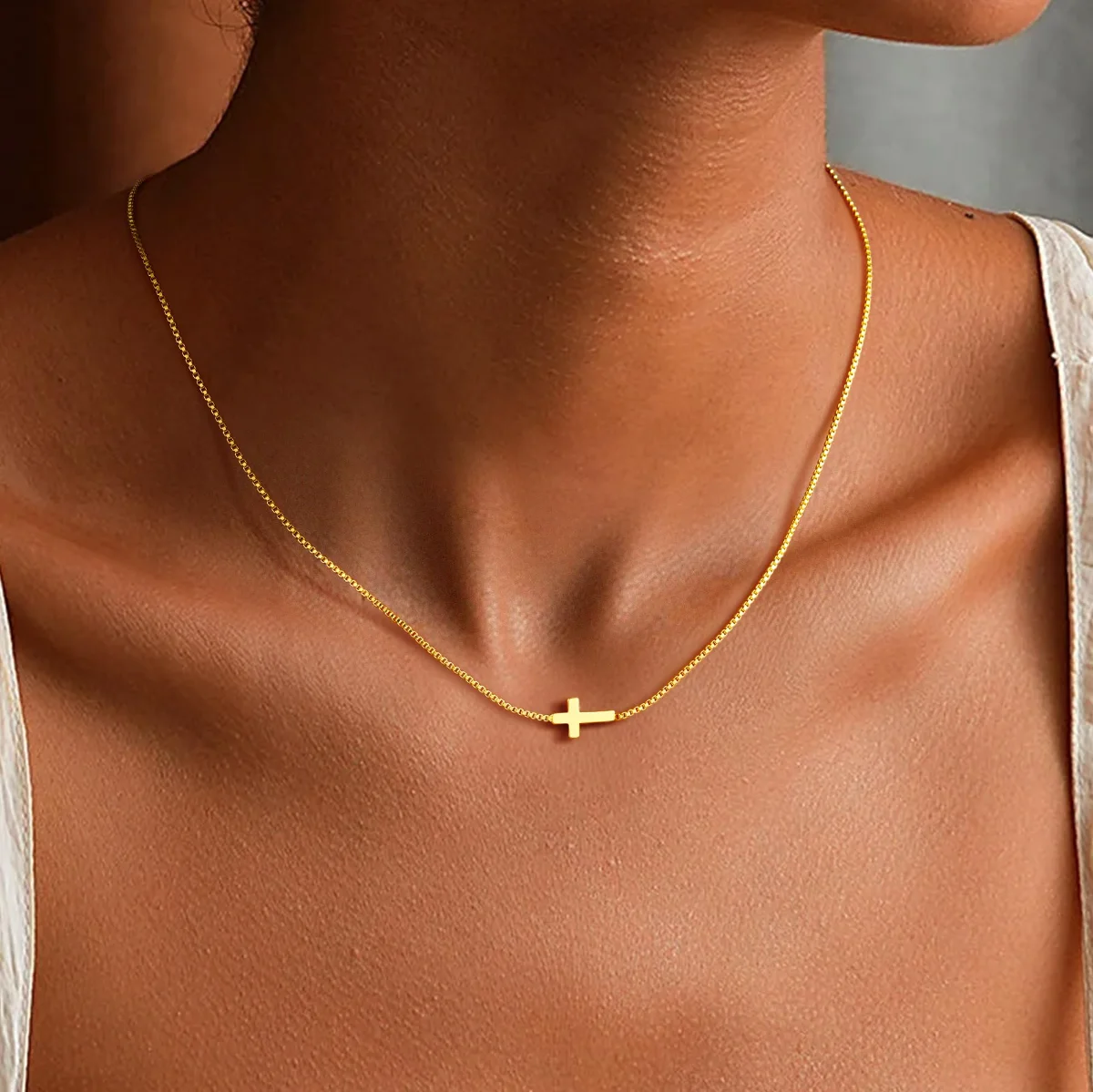 Yoosteel Sideways cross necklace, Gold