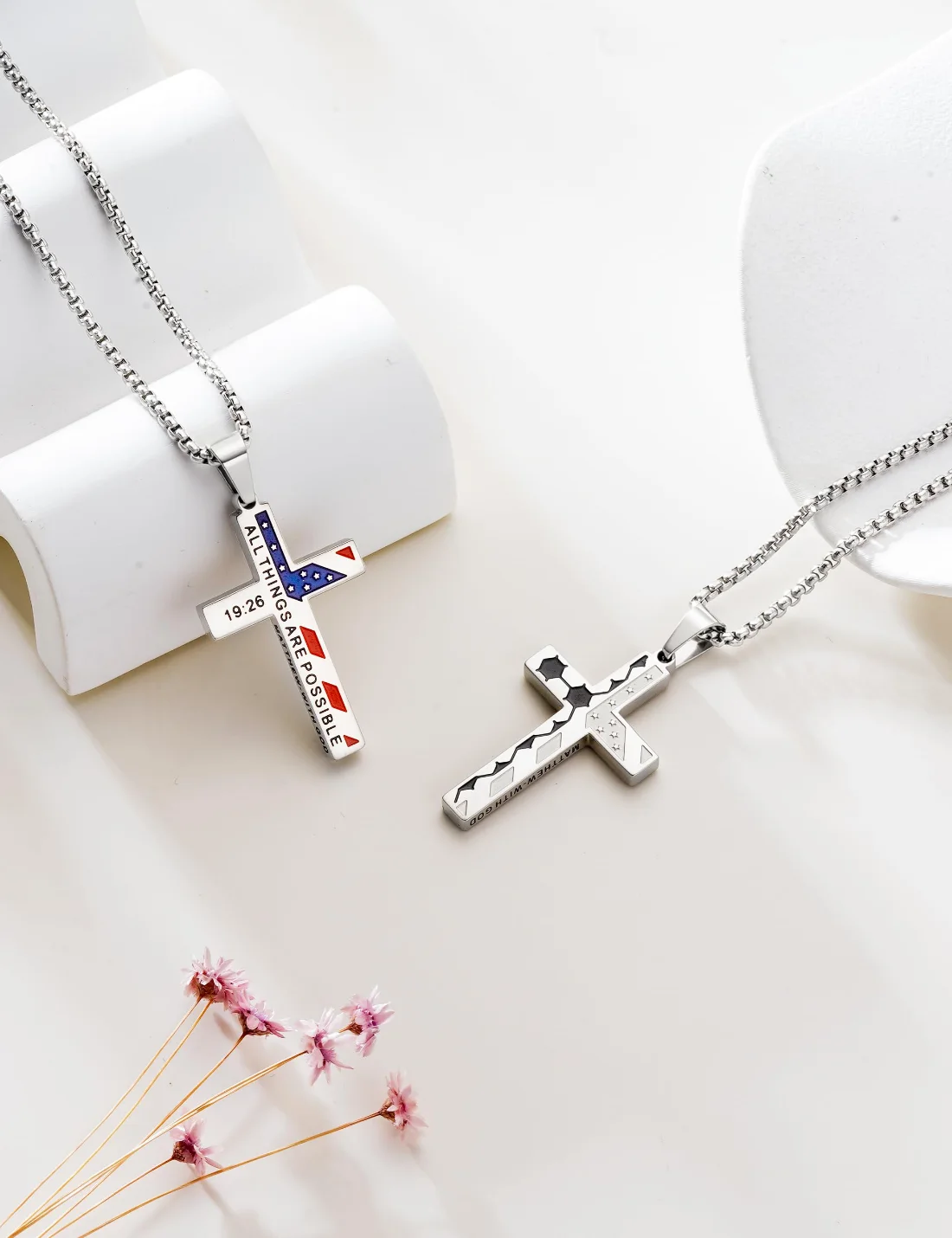 Yoosteel Soccer cross necklace, Silver, view 3