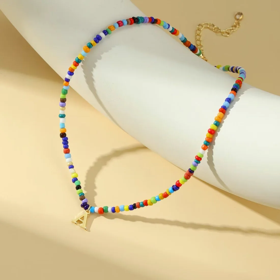 Yoosteel Colorful beaded initial necklace, Gold, view 4