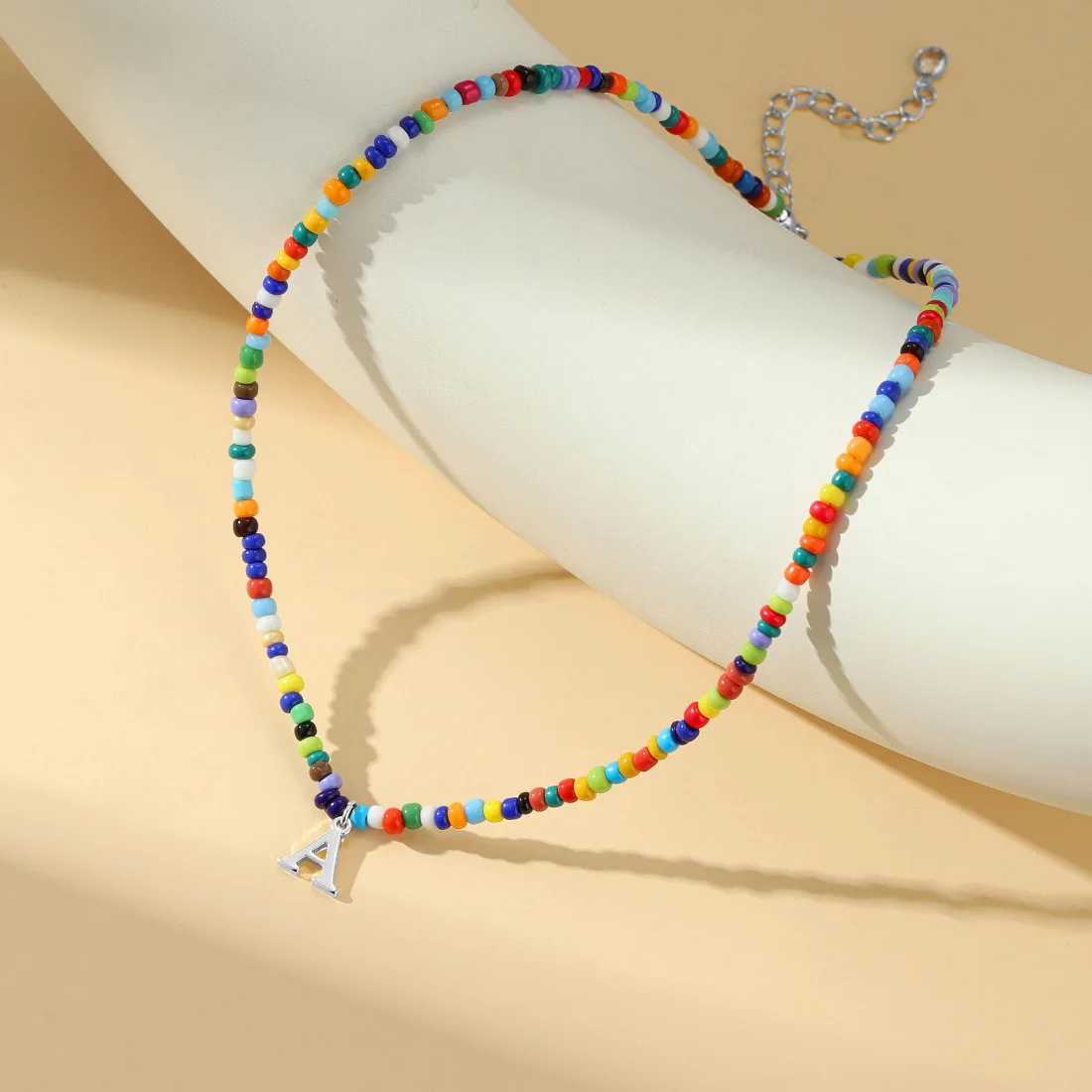 Yoosteel Colorful beaded initial necklace, White gold, view 4