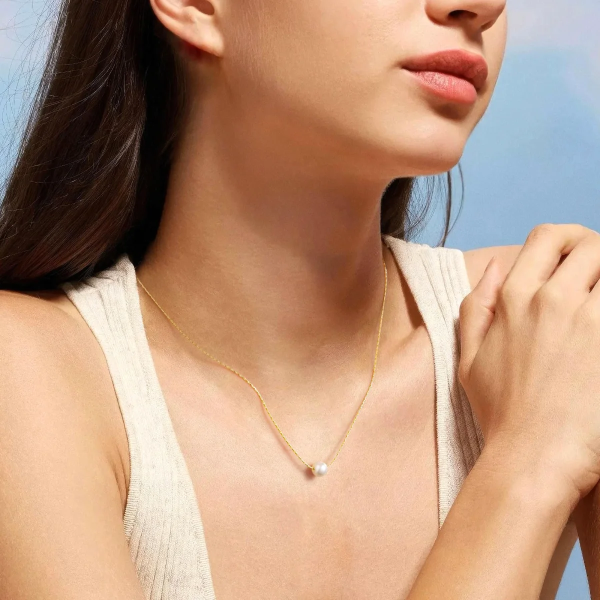 Yoosteel Single pearl chain necklace, Gold