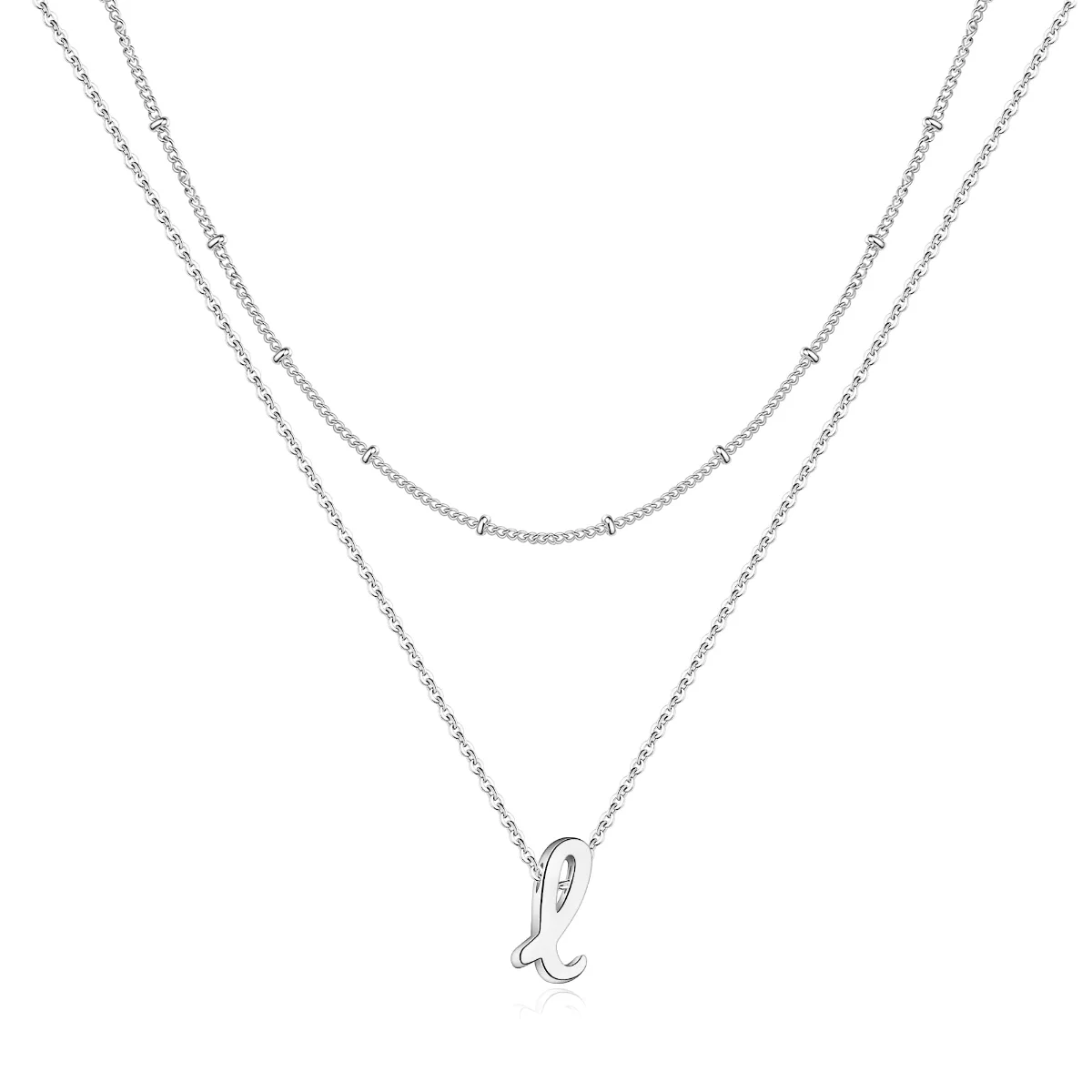 Yoosteel Bead choker initial necklace, Silver