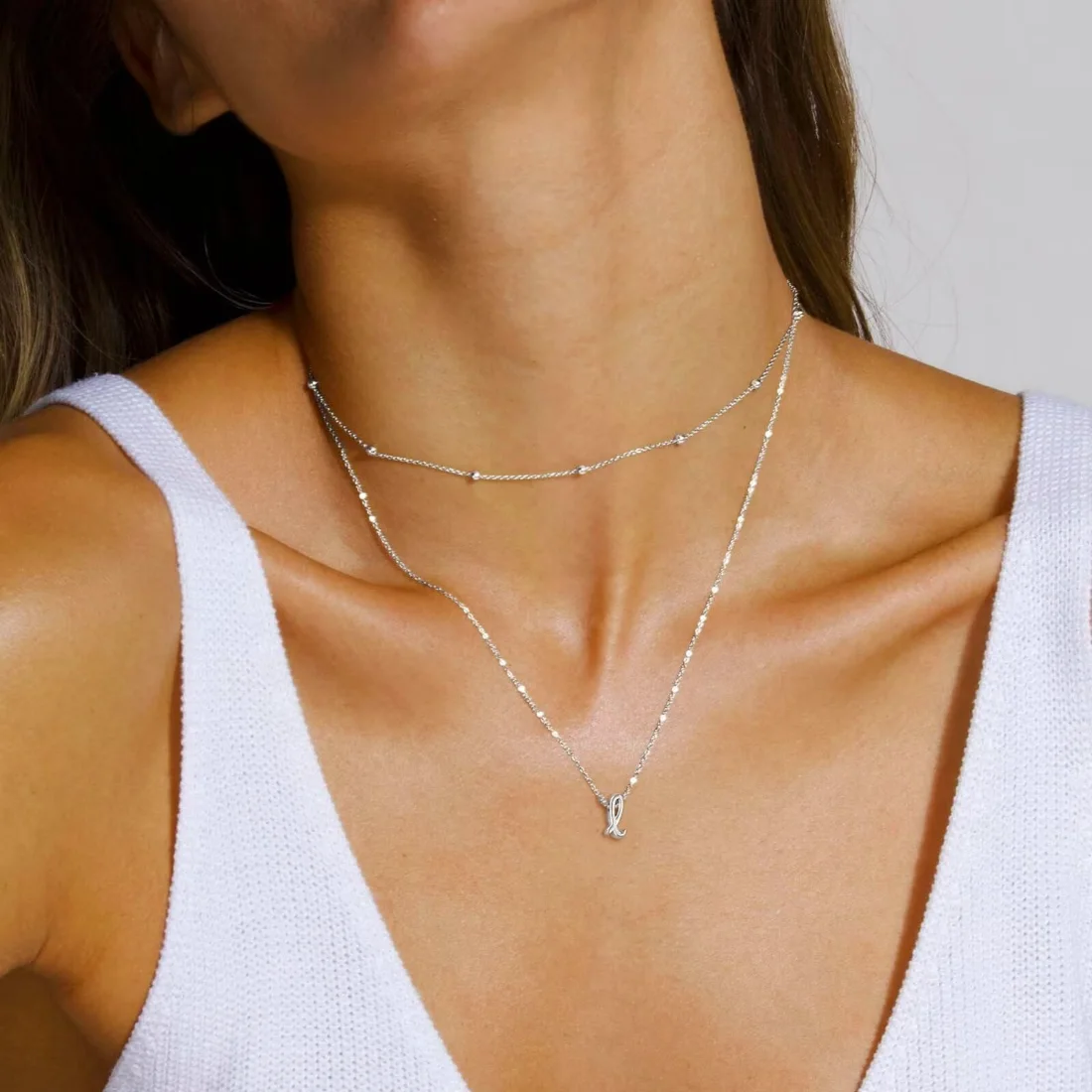 Yoosteel Bead choker initial necklace, Silver, view 2