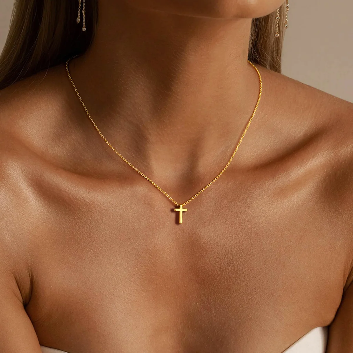 Yoosteel Perforated cross necklace, Gold