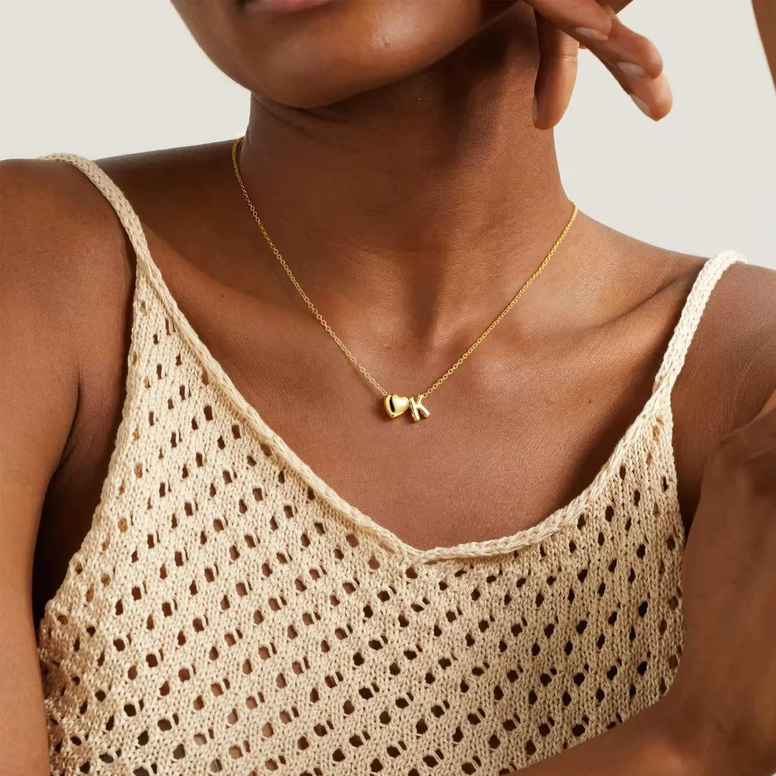 Yoosteel Heart initial necklace, Gold, view 3