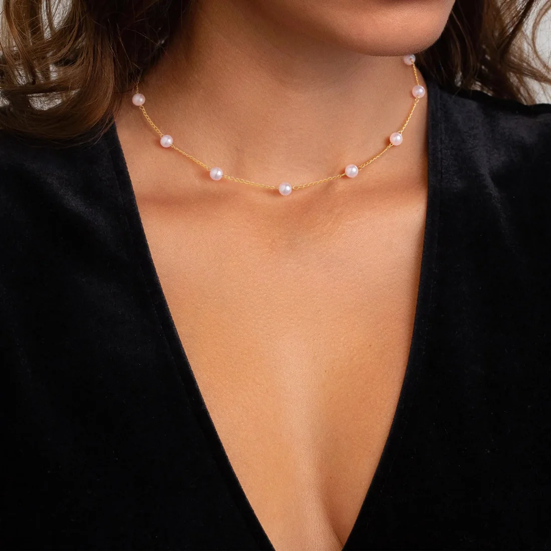 Yoosteel Layered pearl necklace, Gold, view 3