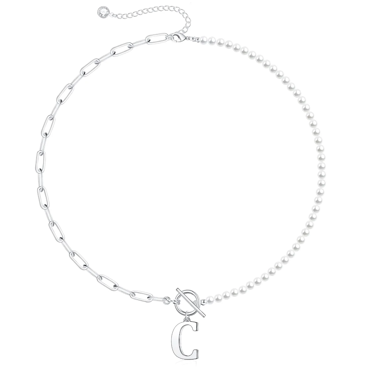 Yoosteel Pearl and paperclip initial choker, Silver
