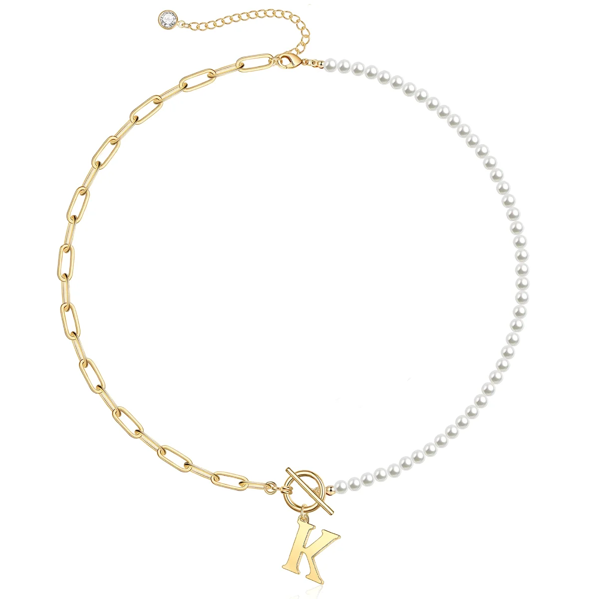 Yoosteel Pearl and paperclip initial choker, Gold