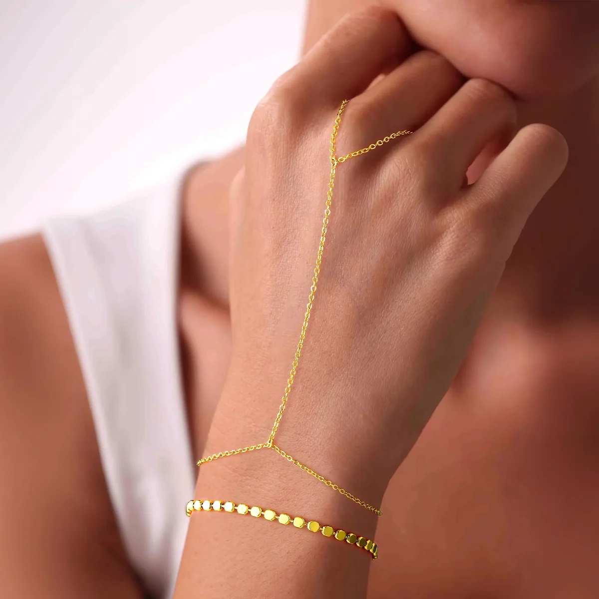 Yoosteel Flat bead hand chain, Gold