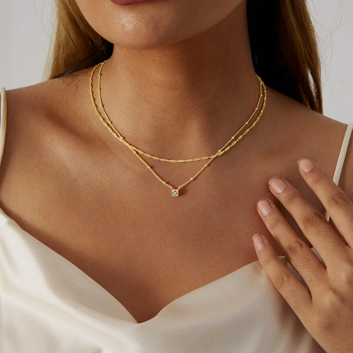 Yoosteel Small CZ necklace stack, Gold