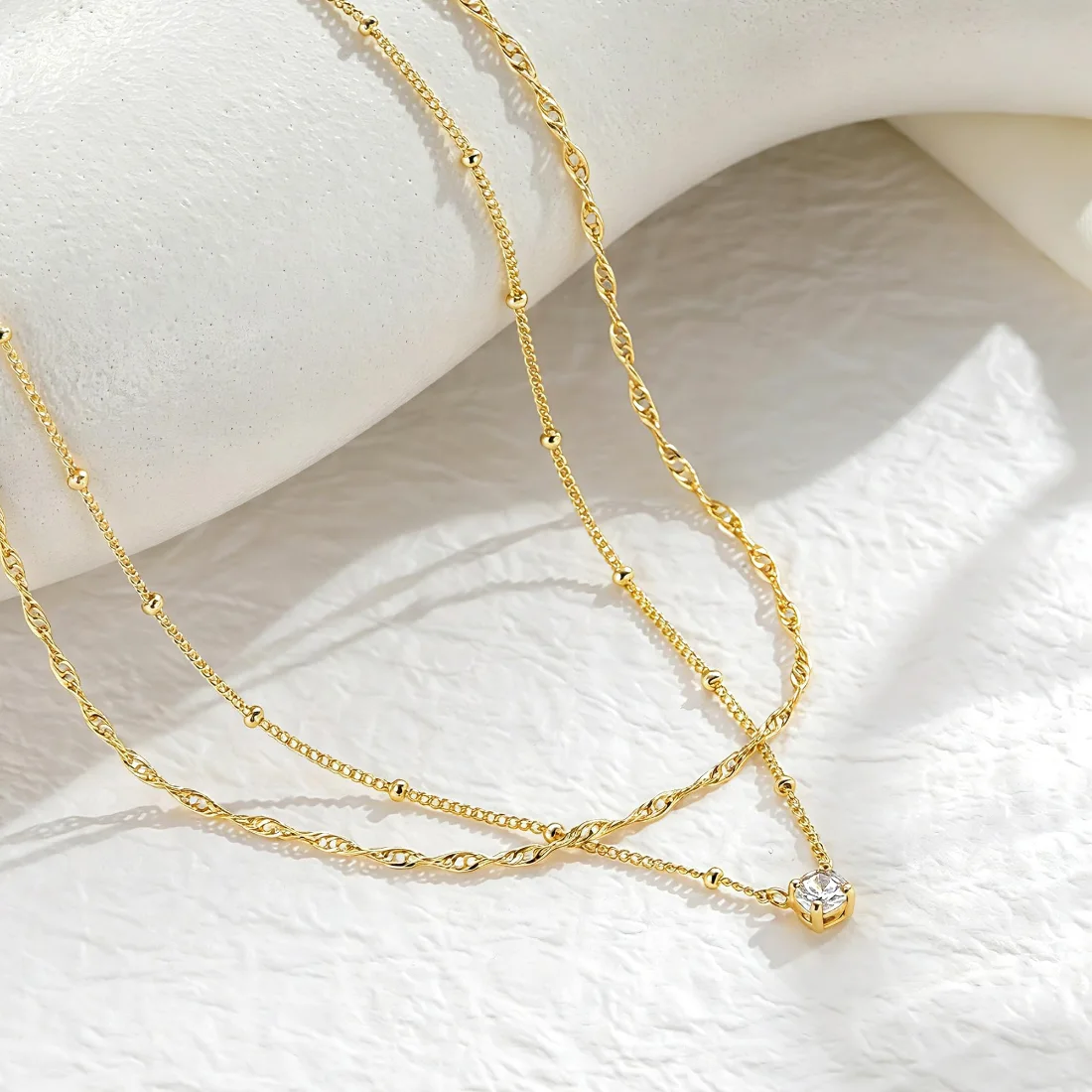 Yoosteel Small CZ necklace stack, Gold, view 3